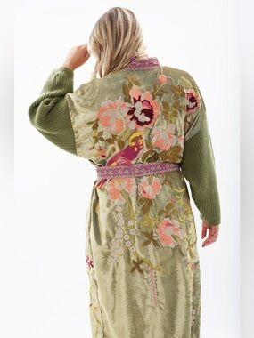 Aratta Olive Something Magical Coat Academia Embroidered